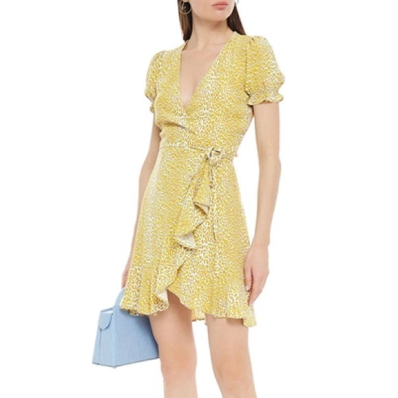 Diane Von Furstenberg Emilia Ruffled Leopard-Print Wrap Dress - Yellow Large - Picture 2 of 5